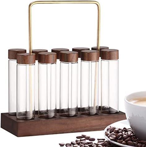 10 Pieces Storage Jar Coffee Tray Espresso Bean Storage Rack with Wooden Stand Airtight Sealed Borosilicate Glass Containers Suitable for - Image 2
