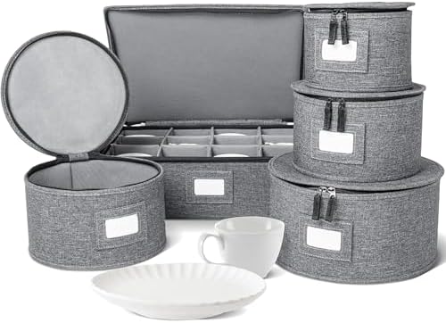 storageLAB 5-Piece Premium China Storage Set | Plates & Mugs | Gray by storageLAB