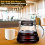 CASA BRAVA Glass Pour Over Coffee Maker Set – 28oz (850ml) Heat-Resistant Carafe with Stainless Steel Reusable Dripper, Bamboo Stand & Measuring Spoon – Plastic-Free Drip Coffee Brewer - Image 3