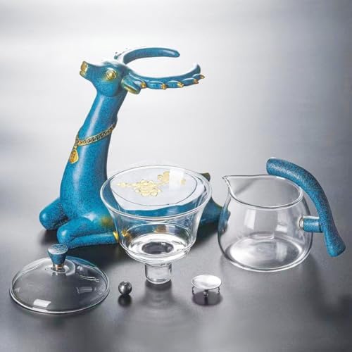 Heat-resistant Kungfu Glass Tea Set with Heater Attract Water Diversion Rotating Cover Bowl Lazy Semi-Automatic Deer Glass Teapot With 6pcs Tea Cups - Image 5