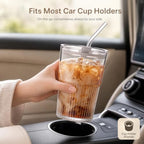 16oz/470ml Ribbed Glass Iced Coffee Tumbler with Lid and Straw, Thick-walled Clear Drinking Glass Cups for Cold Brew, Matcha, Smoothies, Leak-Resistant BPA-Free Travel Mug-4pack - Image 2