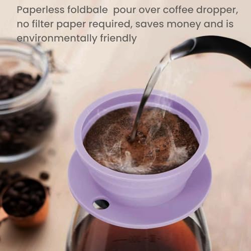 Travel Pour Over Coffee Maker Single Serve, Portabe Single Cup Pour Over Coffee Maker + Portable Kettle Electric, Collapsible Travel Electric Kettle (Purple) - Image 2