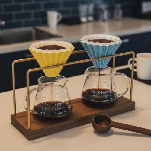 predolo Coffee Pour Manual Brew Stand Brass-Toned Pour over Coffee Stand Countertop for Home - Image 6
