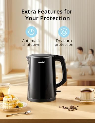 COMFEE' Stainless Steel Double Wall Electric Kettle 1.5L, Black - Image 6