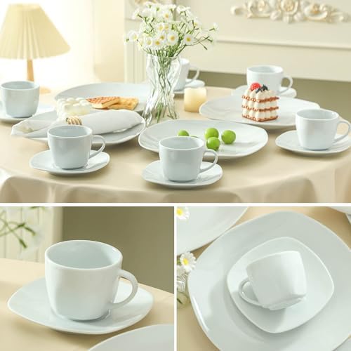 6.5 Ounce Porcelain Espresso Cups and Saucers Set of 6, Ceramic Cappuccino Demitasse Mugs Square Stackable Coffee Cup with Saucer Set for Coffee Drink, Espresso, Latte, Cafe Mocha and Tea Party, White - Image 5