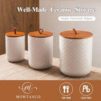 Mowtanco Embossed Ceramic Canister Set with Airtight Bamboo Lid - Image 5