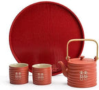 Chinese Porcelain Wedding Tea Cup Teapot Set, Ceramic Tea Set for Wedding Party Housewarming Home Decoration (1 teapot 6 tea cups 1 round tray) - Image 7