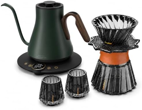 Cocinare Gooseneck Electric Kettle & Pour Over Coffee Set, ±1°F Temperature Control, 1500W 0.9L Kettle, Coffee Dripper, 550 ml / 18.6 oz Server & 2 Tasting Cups by Cocinare