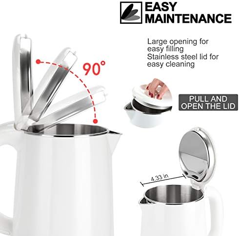 Secura Stainless Steel Double Wall Electric Kettle Water Heater for Tea Coffee w/Auto Shut-Off and Boil-Dry Protection, 1.0L (White) SWK-1001DW/HB-K012 - Image 5