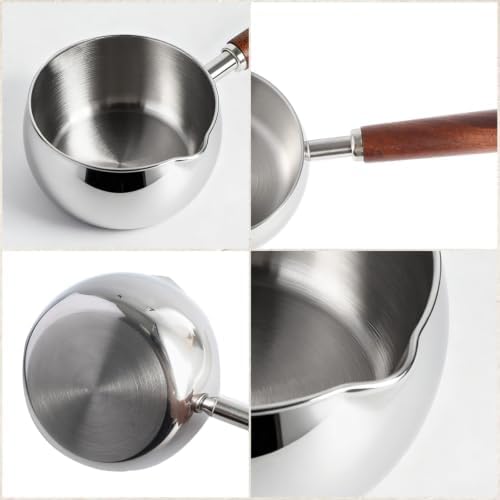 IMEEA 27oz Milk & Butter Warmer Pot Stainless Steel Saucepan Wooden Handle - Image 3