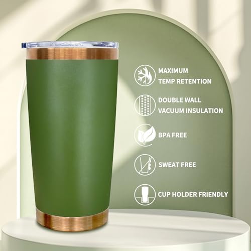 20 oz Tumbler Bulk Stainless Steel Tumblers with Lids and Straws Army Green - Image 3