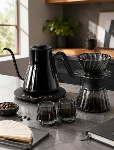 Cocinare Gooseneck Electric Kettle & Pour Over Coffee Set, ±1°F Temperature Control, 1500W 0.9L Kettle, Coffee Dripper, 550 ml / 18.6 oz Server & 2 Tasting Cups - Image 2