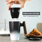 suyika Tomotime Ceramic Tea Cup with Infuser and Lid Tea Mugs Wooden Handle 400ml/13.5oz Black - Image 2