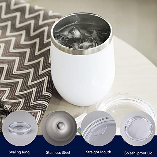 DOMICARE Stainless Steel Wine Tumbler Bulk with Lid, Personalized White Insulated Tumblers Set, 12oz Travel Coffee Cups Pack of 12 - Image 3