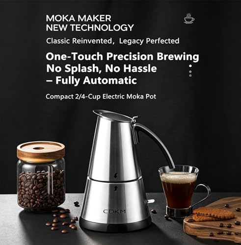 Electric coffee maker,Espresso pot,Stainless steel Moka pot,2/4 cups - Image 2