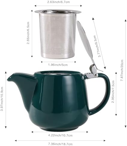 Ceramic Teapot With Stainless Steel Infuser, Heat Resistant, Perfect Tea Maker, Green, 500ml/17oz - Image 2