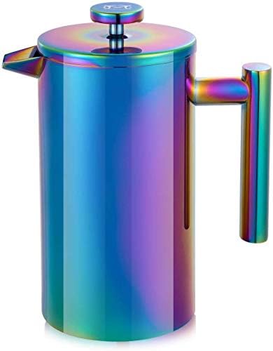 French Press Coffee Maker – 1 or 2 Cups Small Stainless Steel Coffee Maker Double Walled French Press Rainbow 12oz/350ml by MAGICAF%C3%89