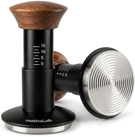 58mm Calibrated Espresso Tamper – 30lb Spring Loaded, Self-Leveling Coffee Tamper with Wood Handle Fits 58mm E61, Gaggia, La Marzocco by mokhaLab
