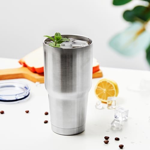 MEWAY 30oz Insulated Tumbler With Lids and Straws,Stainless Steel Double Vacuum Coffee Tumbler Cup, Brush, Durable Powder Coated Coffee Cup for Cold & Hot Drinks, Office(Silver,4 PACK) - Image 6