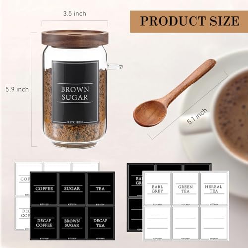KOSKIMER Coffee and Sugar Container Set, Glass Coffee Jars with Wooden Lids - Image 2
