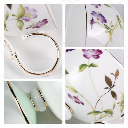 KAMMAK Tea Cups Set of 2,Ceramic Floral Pattern Demitasse Cup - Image 3