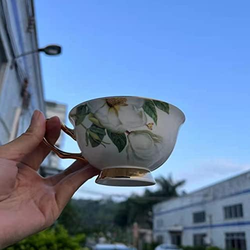 Honorable Coffee Cup Mug, Cappuccino, Tea Cup, with Saucer for Latte, Fine Bone Porcelain, Reactive Glaze, 6.8 Oz-1pcs (Pure White Camellia) - Image 3
