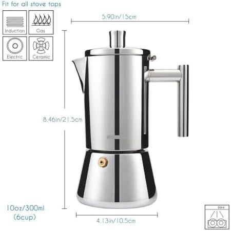 Stainless Moka Pot Stovetop Espresso Maker Induction Italian Coffee 1-9Cups - Image 2