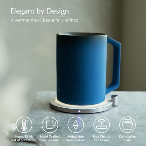 Ui Artist Collection Self-Heating Mug Set | 12 fl oz / 355 mL Ceramic Coffee Mug Warmer, Infrared Temperature Control Heating Mug with OHOM Pad Max for Coffee & Tea (Midnight Abyss) - Image 5