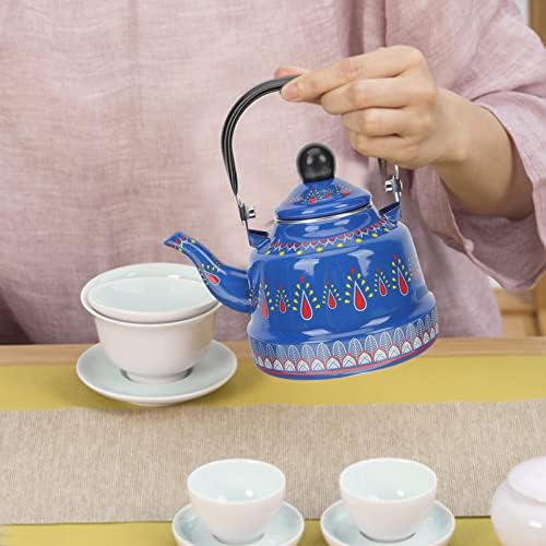 Whistling Water Kettle Enamel Teapot Tea Kettle Boil Water Kettle Stovetop Tea Brewing Kettle with Handle for Home Hotel Apartment Blue (Size : Blue), 56588 - Image 5