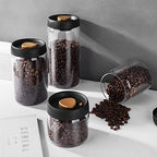 Glass Airtight Food Storage,Storage Jar,Coffee Container Coffee Bean Storage Tank Kitchen Glass Bottle Storage Tank Grain Storage Bottle Vacuum Sealed Tank Multi-purpose (Color : Black, Size : 900ml)( - Image 3