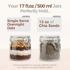 ComSaf 17 oz Overnight Oats Containers with Lids 6 Pack Wide Mouth - Image 3