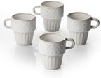 Mugs Set of 4, Ceramic Coffee Mug 12 OZ Beige, Stackable Mug, Set of 4, Microwave & Dishwasher Safe, Comfortable Grip for Latte Cappuccino Hot Chocolate, Perfect for Home Office & Holiday Gifting by LYEOBOH
