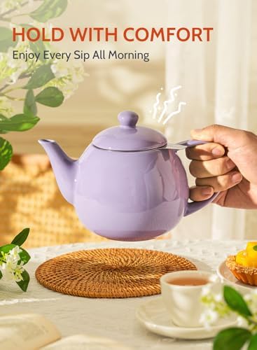 Sweese Teapots for Tea, 27 oz Porcelain Tea pot with Removable Stainless Steel Infuser, Tea Pots for Loose Tea - Purple - Image 4