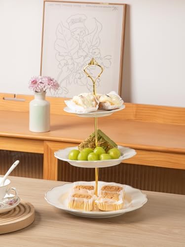 Sweejar 3 Tier Ceramic Cake Stand Wedding, Dessert Cupcake Stand for Tea Party Serving Platter(White) - Image 5