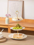 Sweejar 3 Tier Ceramic Cake Stand Wedding, Dessert Cupcake Stand for Tea Party Serving Platter(White) - Image 5