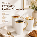 White and Gold Coffee Mugs Set of 6, 12 oz Porcelain - Image 5