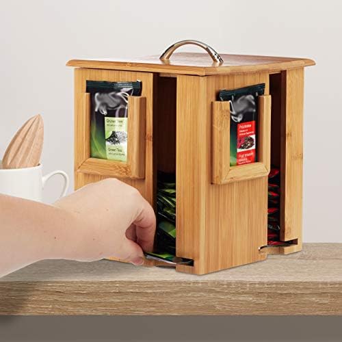 Relaxdays Tea Box, Rotating Tea Box with Removable Lid, 4 Compartments for Approx. 160 Tea Bags, HBT 20.5 x 18 x 18 cm, Natural - Image 3