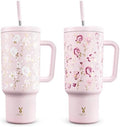 Meoky UV Color-Changing Tumbler: 40 oz Tumbler with Handle and Straw- Stainless Steel Insulated Tumbler for Car Cup Holders - Adults Women (1 Pack, Rose Manor) by MEOKY