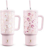 Meoky UV Color-Changing Tumbler: 40 oz Tumbler with Handle and Straw- Stainless Steel Insulated Tumbler for Car Cup Holders - Adults Women (1 Pack, Rose Manor) by MEOKY