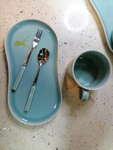 Longquan UNESCO Heritage Celadon Coffee Set Double-glazed collector's edition with oval-shaped plates and tableware - handcrafted sky blue glaze ceramic gift box (1, Sky blue glaze) - Image 5