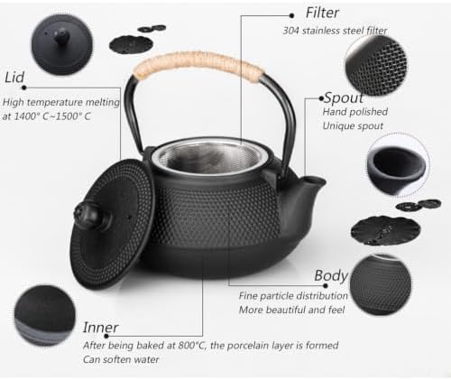 Without Coating Cast Iron Teapot Tetsubin with Stainless Steel Filter Tea Kettle Iron Tea Gift for Adult Father Mother Family,0.6L - Image 4
