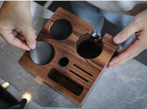 58mm Espresso Accessories Kit– Calibrated Click Tamper, Coffee Distributor, Dosing Funnel & Puck Screen, Walnut Tamp Station, Wooden Knock Box - Image 3