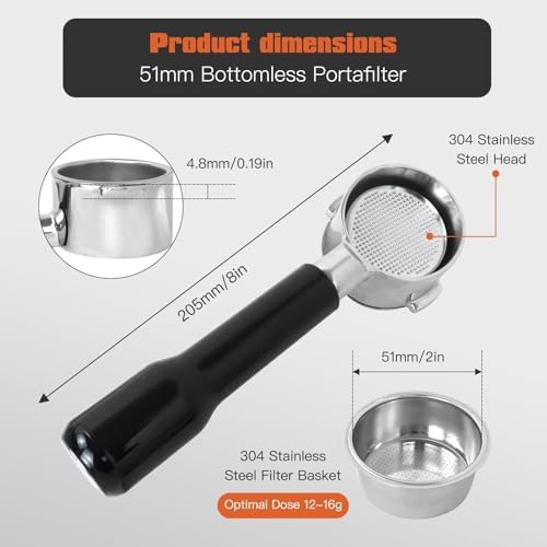 2026 New 51mm Bottomless Portafilter for Delonghi ECP3420/ECP3120/EC155/BCO430/EC260, 2 Ears, with Stainless Steel Double Shot Capacity Cup Filter Basket - Image 3