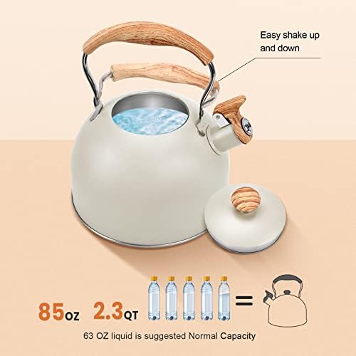 2.6 Qt Stainless Steel Whistling Tea Kettle Stovetop, Beige - Image 3