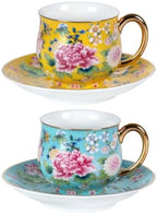 KAMMAK Tea Cup and Saucer, Ceramic Coffee Cups, 7.1 oz, Set of 2 by KAMMAK