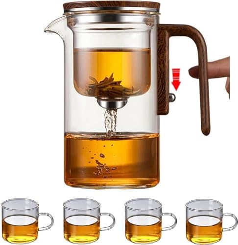 800ml+4 Cups Witchcraft Magic Glass Teapot with Infuser Strainer and Lid for Loose Leaf Tea Herbal, Magnetic Water Separation Tea Maker Kettle with Cups Clear Tea Pot by RAYFOX