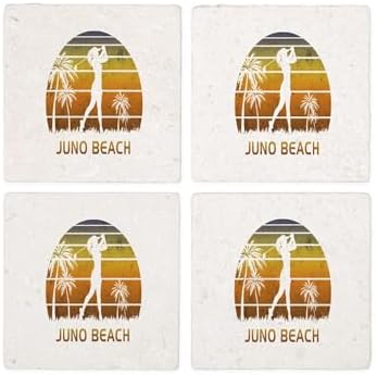 CafePress Retro Juno Beach Women'S Golf Gol Tumbled Stone - Set of 4 Coasters Set of 4 by CafePress