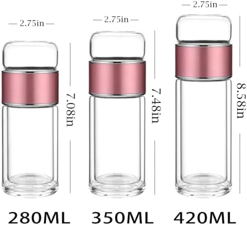 3-in-1 Smart Tea Infuser Bottle, Double Wall Glass Tea Cup with Removable Strainer, Leak-Proof Portable Loose Leaf Tea Maker, Separation Design for Office, Travel & Home (Silver, 420ML) - Image 2