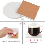 GNIEMCKIN 50 Pieces 4 Inch Round and Square Blank Ceramic Coasters, Unglazed Ceramic Tiles Coasters with Cork Backing Pads for Painting, DIY Crafts, White. - Image 3