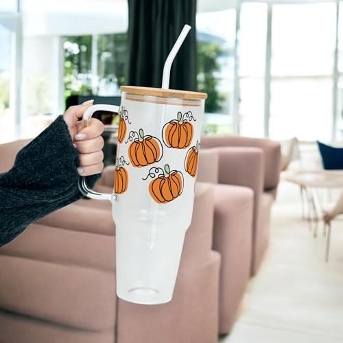 Sip-Sip Hooray! Pumpkin Patch 40oz Glass Tumbler with Lid and Straw - Image 3